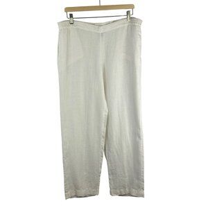 J Jill 100% Linen Wide Leg Pants Women Medium Petite White Elastic Waist Pull On